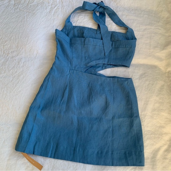 NWT Reformation Valli Linen Halter Cut Out Mini Dress Parisian Blue - Picture 11 of 13